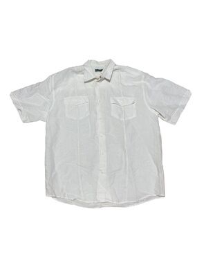 Cubavera Men Guayabera Shirt White Short Sleeve Ramie Rayon Button Down | Large